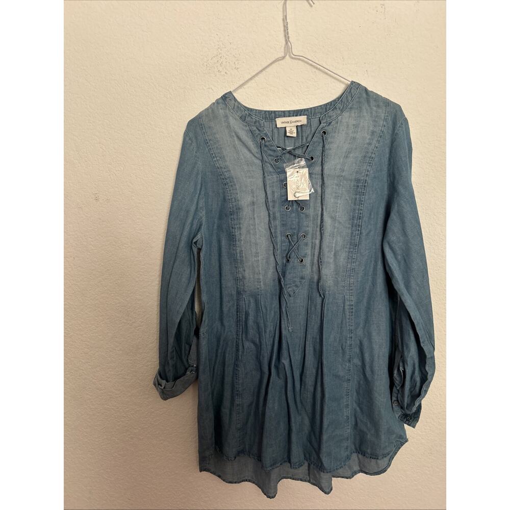 Vintage America Light Blue Lace-Up Denim Tunic